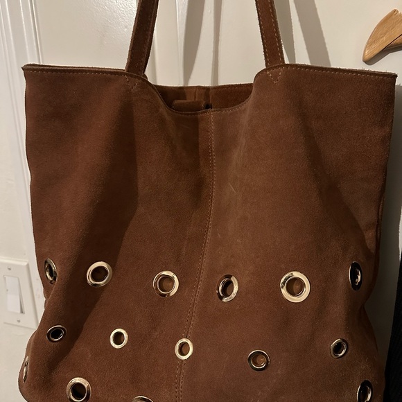Moda Luxe Brown Suede Eyelet Design Bag Stylish Bag - Picture 4 of 12